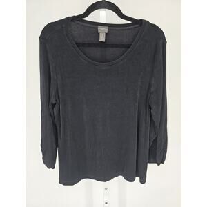 Travelers by Chicos Womens Sz 2 (XL) 3/4 Sleeve Slinky Knit Top Black